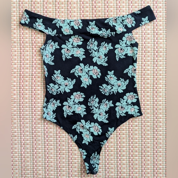 Free People Tops - Intimately Free People So Much Floral Black Teal Off Shoulder Bodysuit